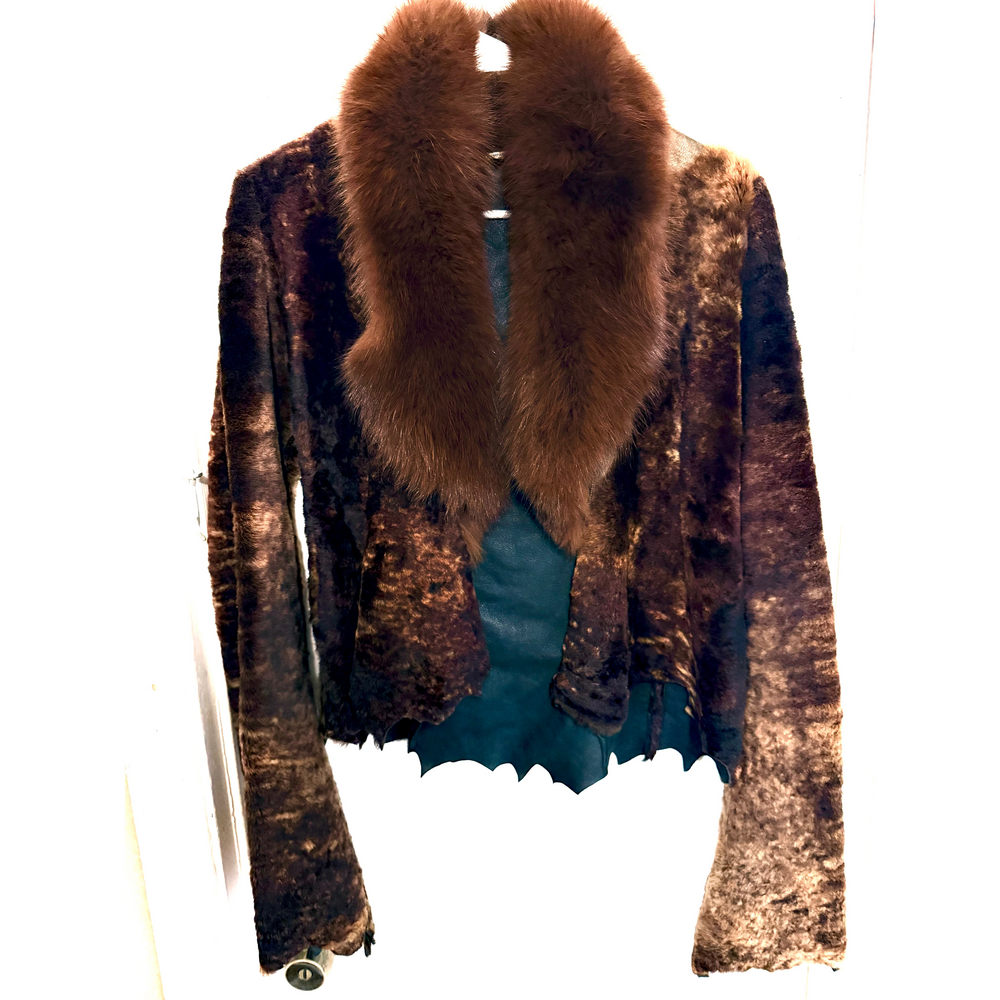 L’Impasse vintage luxury leather and fur jacket in Brown - Picture 1 of 6